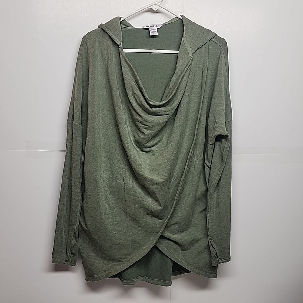 Athleta green Purana wrap hooded sweatshirt. Soft & comfy. Sz S but OVERSIZED